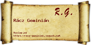 Rácz Geminián névjegykártya